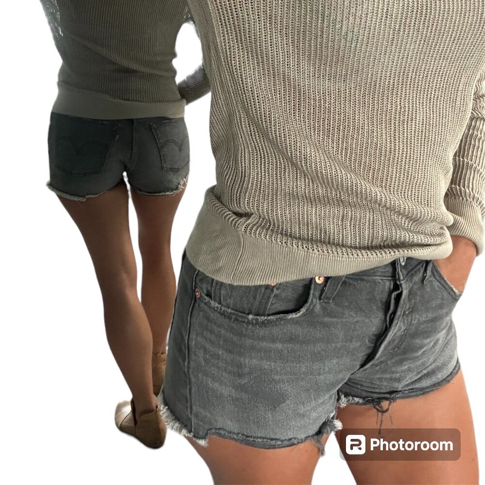 Levi's 501 Onyx Shorts Distressed Button Fly Raw Cut Off Denim Jeans